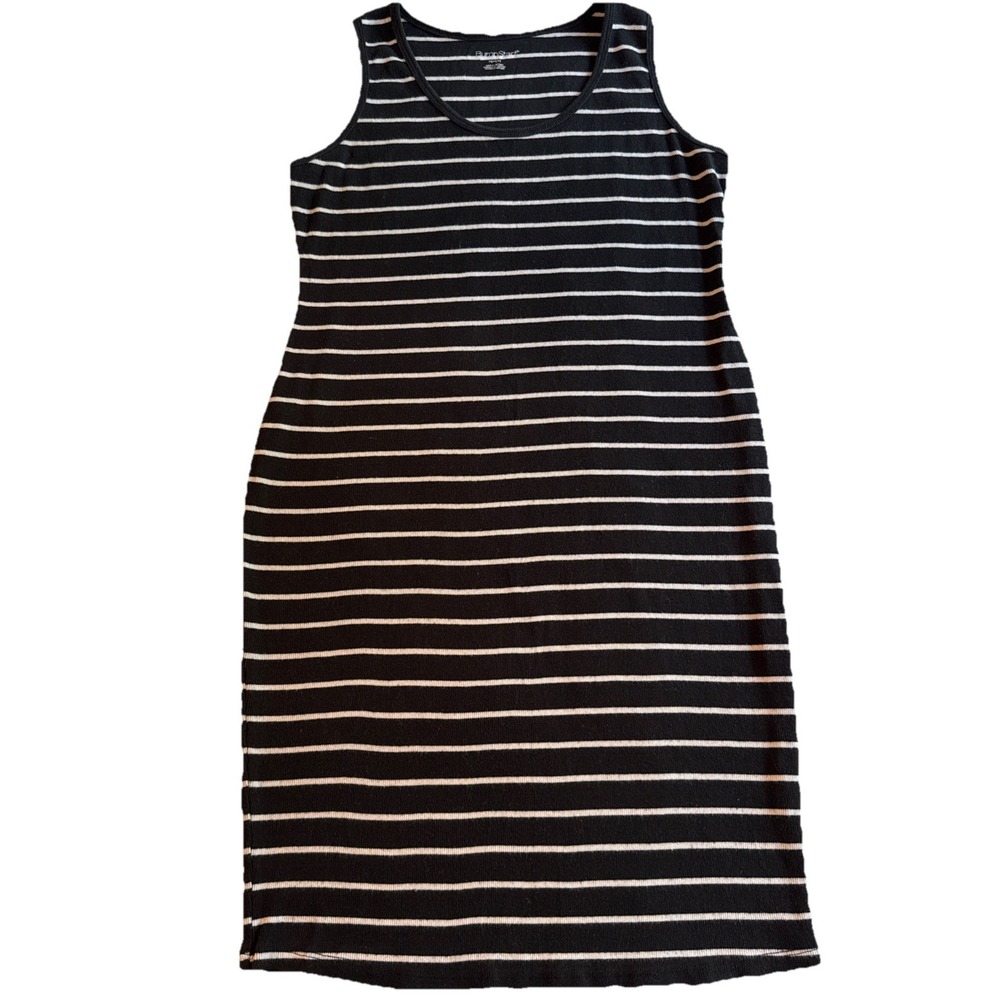 BumpStart Maternity Dress M Black White Stripe Sleeveless Midi Pregnancy